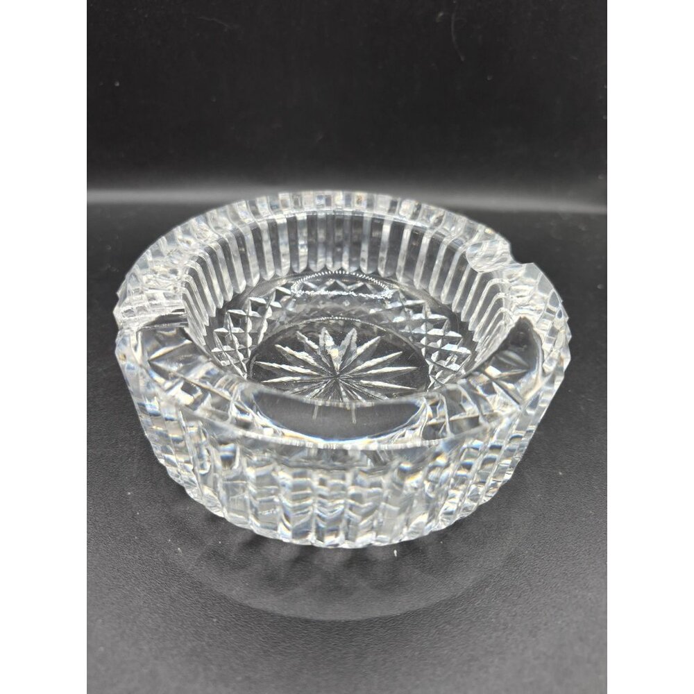 Waterford Crystal Round Cut Glass Ashtray With Starburst Pattern